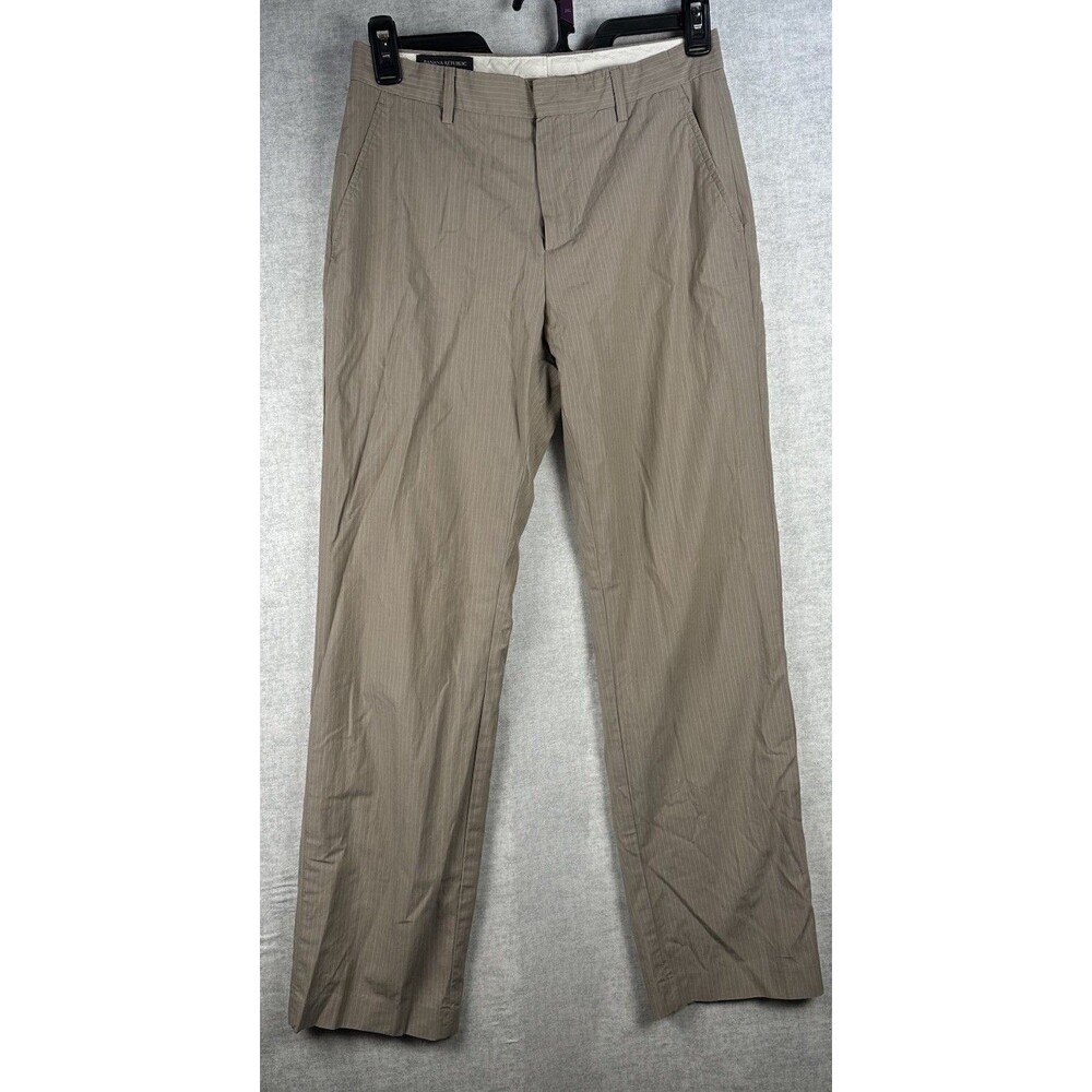 Banana Republic Dress Pants Mens 30x32 Beige Twill Fine Pinstripe Preppy Classic